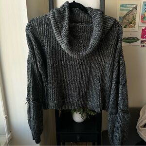 Black and Grey Cropped Sweater with Zipper Detail